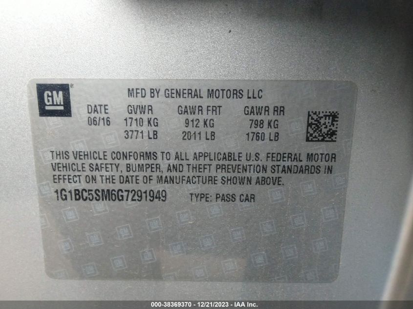 2016 CHEVROLET CRUZE LS - 1G1BC5SM6G7291949