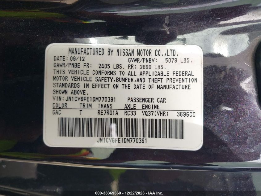 2013 INFINITI IPL G - JN1CV6FE1DM770391