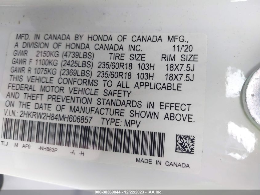 2021 HONDA CR-V EXL - 2HKRW2H84MH606857
