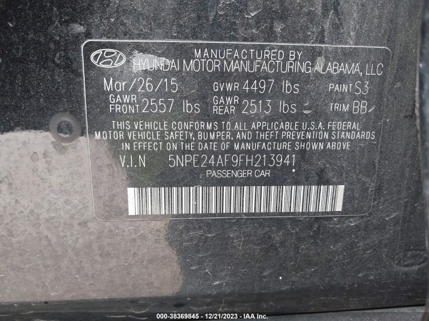 2015 HYUNDAI SONATA SE - 5NPE24AF9FH213941