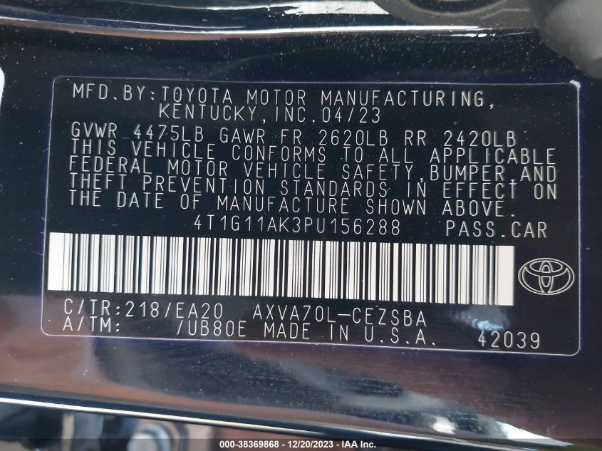 2023 TOYOTA CAMRY SE - 4T1G11AK3PU156288