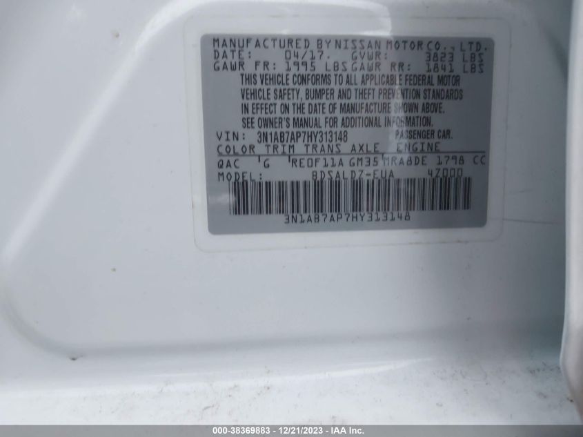 2017 NISSAN SENTRA SV - 3N1AB7AP7HY313148