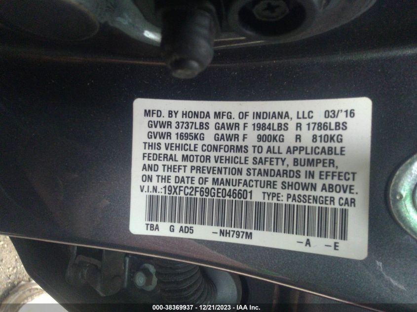 2016 HONDA CIVIC LX - 19XFC2F69GE046601
