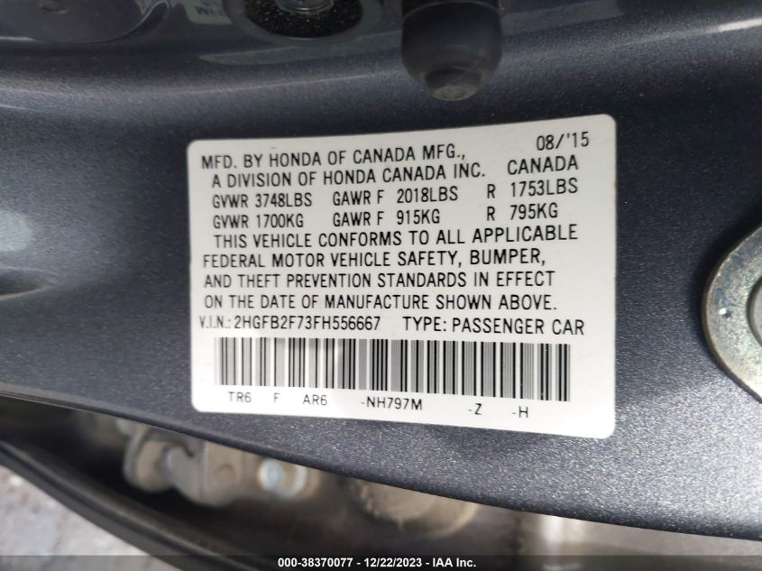 2015 HONDA CIVIC SE - 2HGFB2F73FH556667