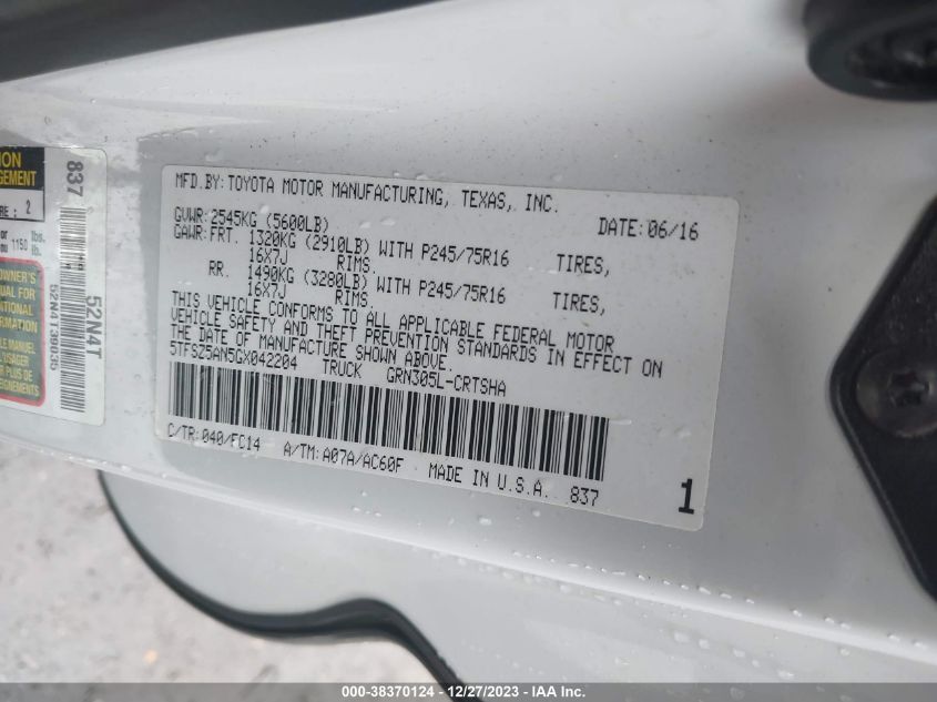 2016 TOYOTA TACOMA SR5 - 5TFSZ5AN5GX042204