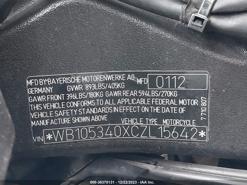 2012 BMW S 1000 RR - WB105340XCZL15642