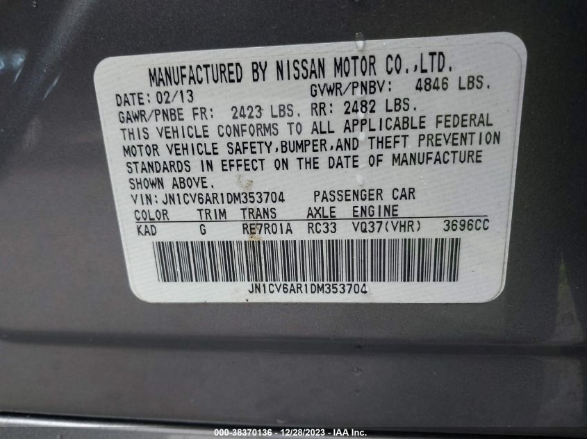 2013 INFINITI G37X - JN1CV6AR1DM353704