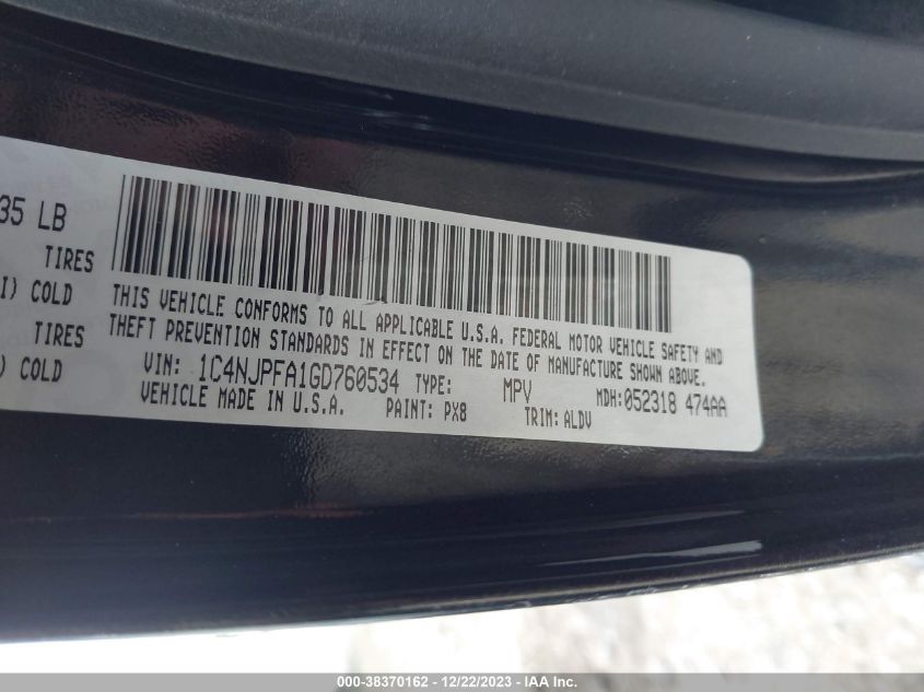 2016 JEEP PATRIOT LATITUDE - 1C4NJPFA1GD760534