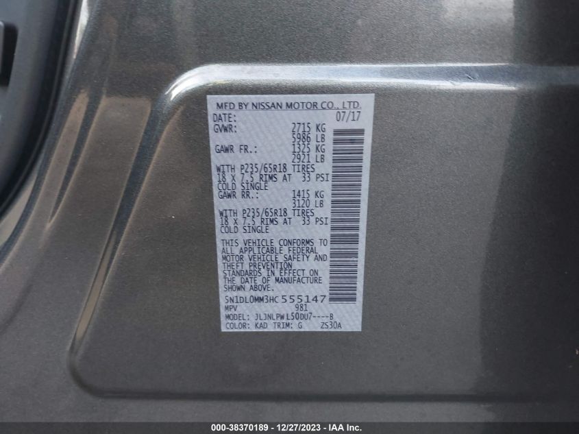 2017 INFINITI QX60 - 5N1DL0MM3HC555147