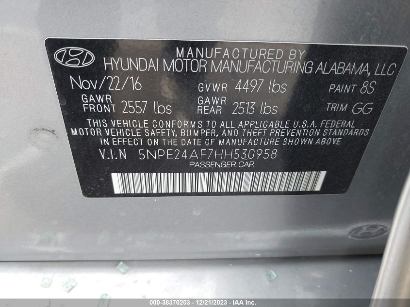 2017 HYUNDAI SONATA - 5NPE24AF7HH530958