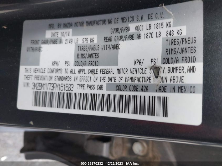 2015 MAZDA 3 3MZPM1V73FM161583