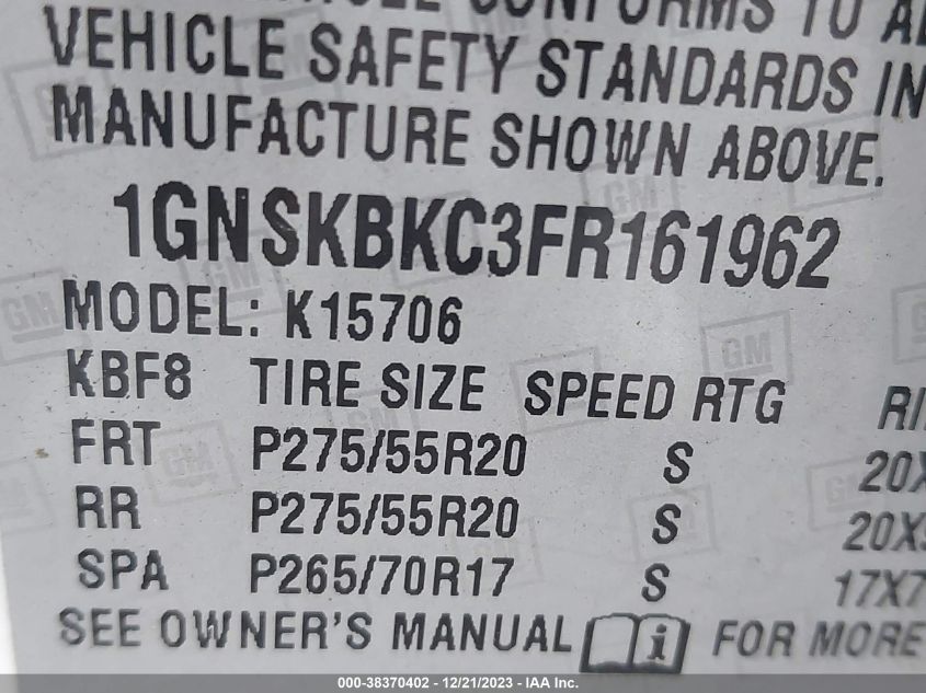 2015 CHEVROLET TAHOE LT - 1GNSKBKC3FR161962