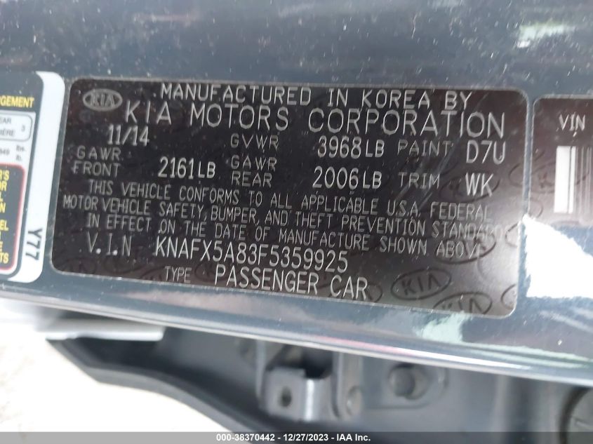 2015 KIA FORTE EX - KNAFX5A83F5359925