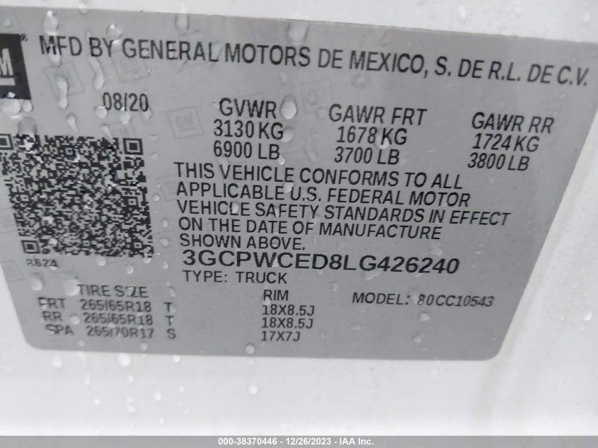 2020 CHEVROLET SILVERADO 1500 C1500 LT - 3GCPWCED8LG426240