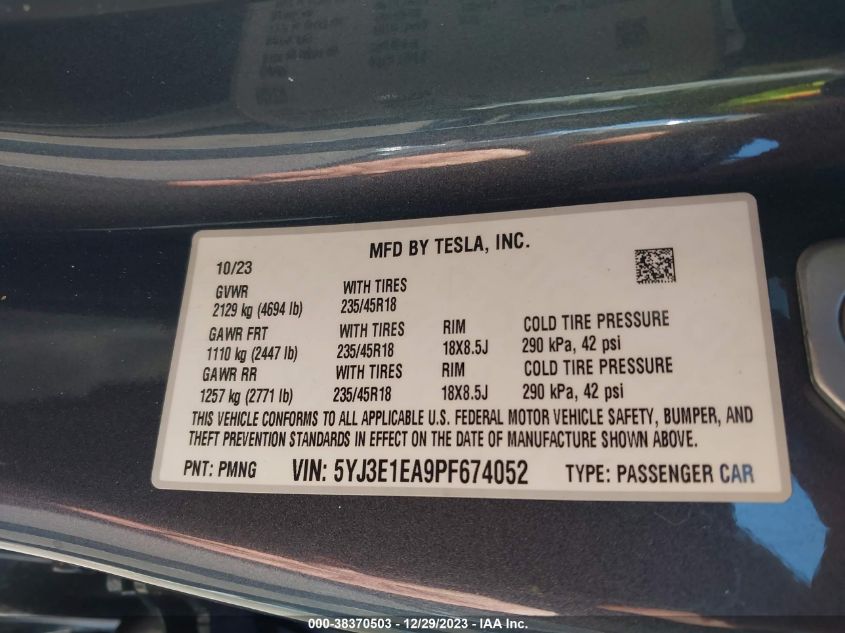 2023 TESLA MODEL 3 REAR-WHEEL DRIVE - 5YJ3E1EA9PF674052