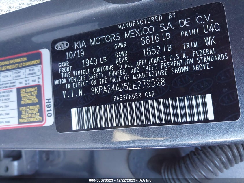 VIN 3KPA24AD5LE279528 2020 KIA RIO LX/S