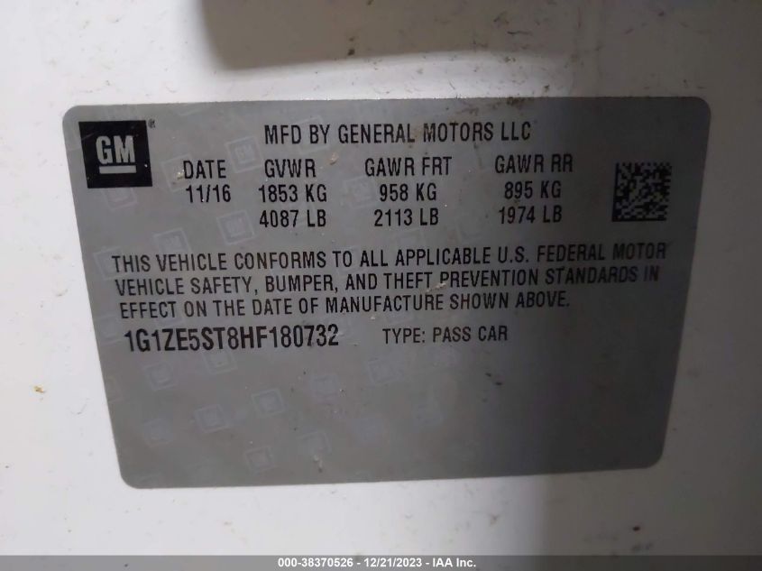 2017 CHEVROLET MALIBU LT - 1G1ZE5ST8HF180732