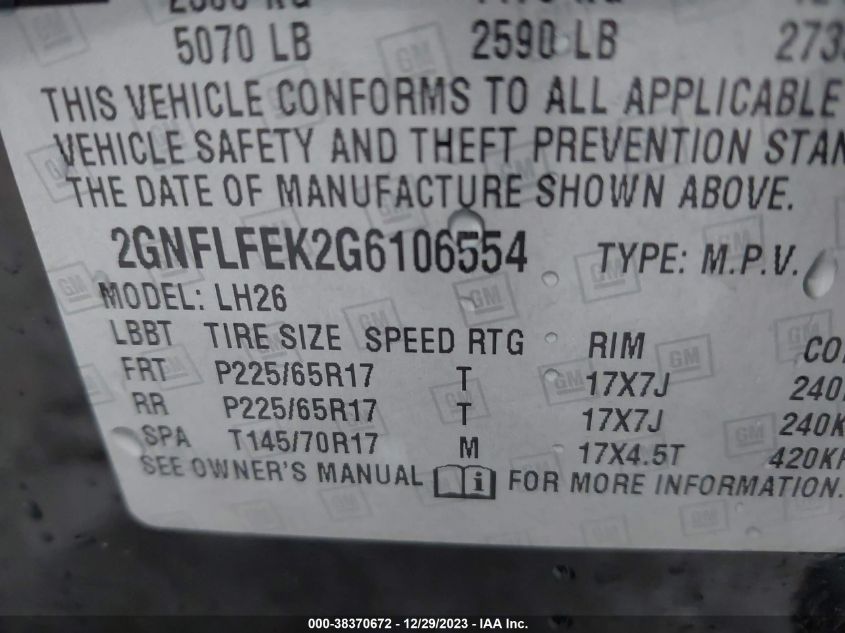 2016 CHEVROLET EQUINOX LT - 2GNFLFEK2G6106554