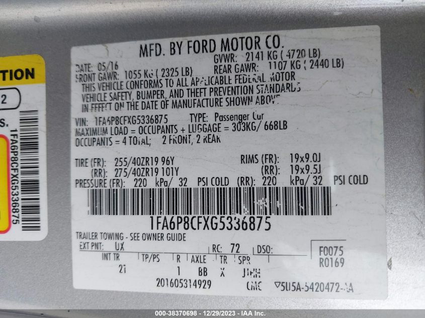 2016 FORD MUSTANG GT - 1FA6P8CFXG5336875