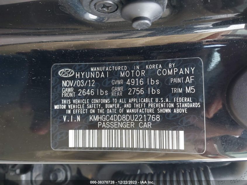 2013 HYUNDAI GENESIS 3.8 - KMHGC4DD8DU221768