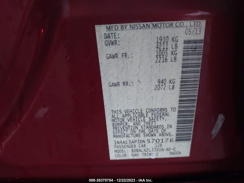 2013 NISSAN ALTIMA 2.5/S/SV/SL - 1N4AL3AP3DN570176