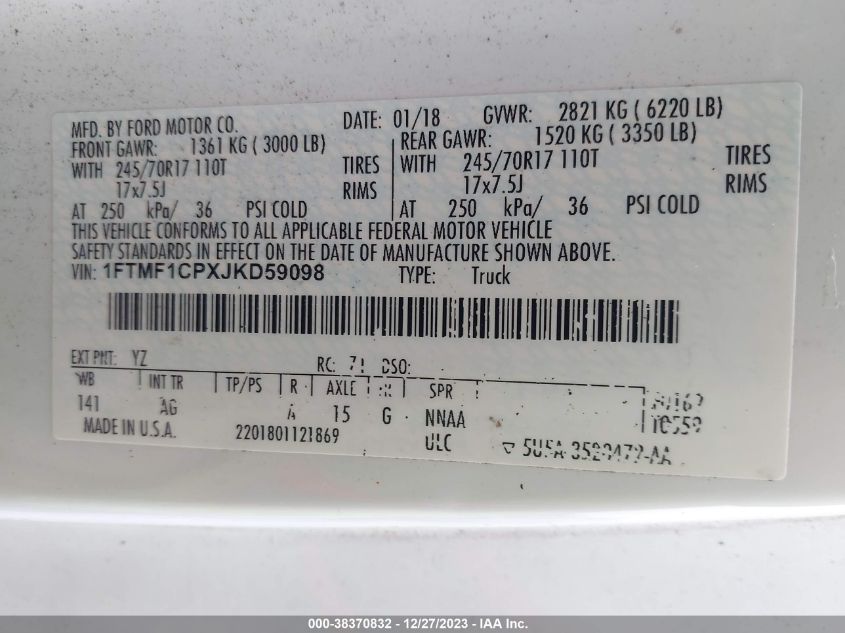 2018 FORD F-150 XL - 1FTMF1CPXJKD59098