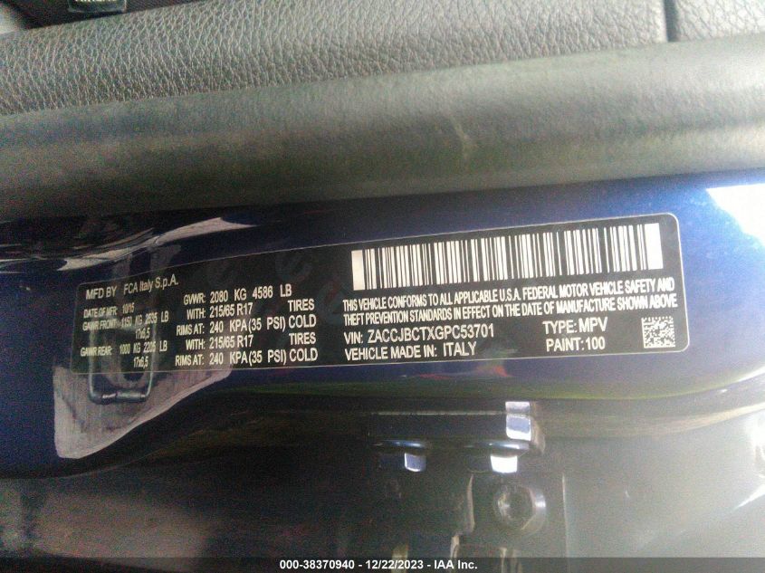 2016 JEEP RENEGADE TRAILHAWK - ZACCJBCTXGPC53701