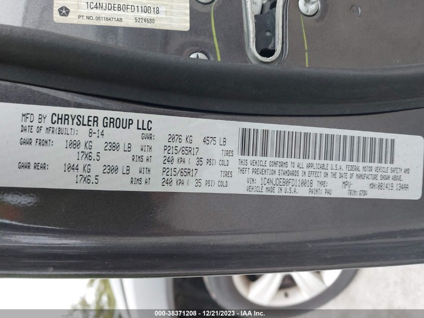 2015 JEEP COMPASS LATITUDE - 1C4NJDEB0FD110018