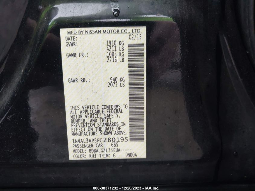 2015 NISSAN ALTIMA 2.5/S/SV/SL - 1N4AL3AP5FC280195