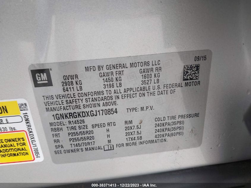 2016 CHEVROLET TRAVERSE LT - 1GNKRGKDXGJ170854