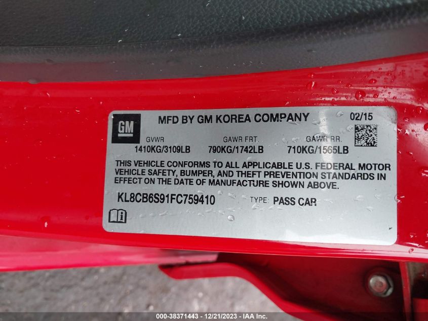 2015 CHEVROLET SPARK LS - KL8CB6S91FC759410