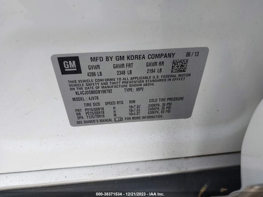 2013 BUICK ENCORE PREMIUM - KL4CJDSB6DB198782