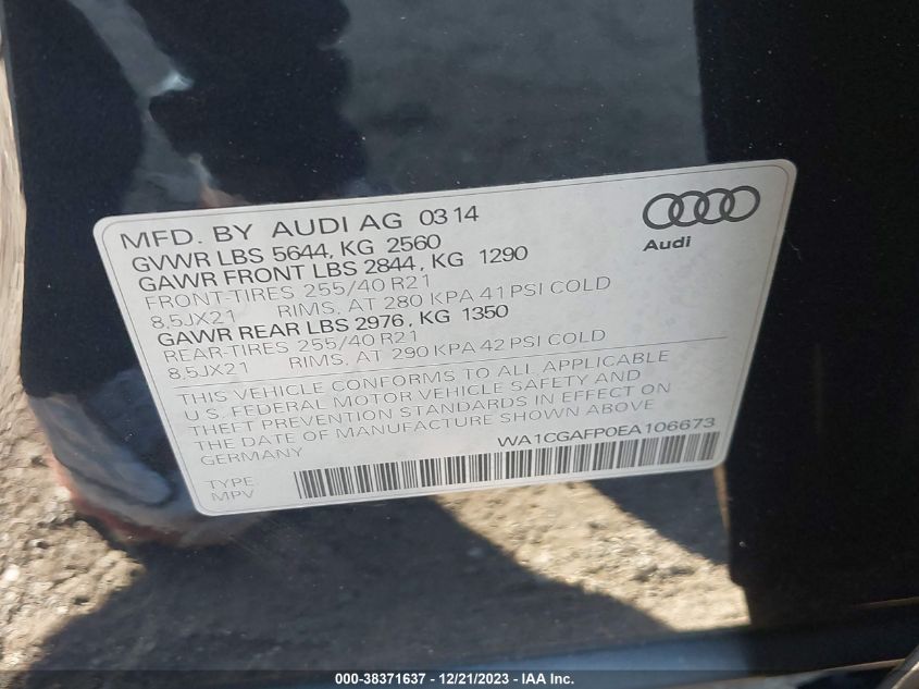 2014 AUDI SQ5 3.0T PREMIUM PLUS WA1CGAFP0EA106673