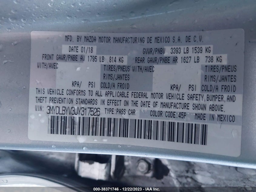 VIN 3MYDLBYV3JY317526 2018 TOYOTA YARIS IA