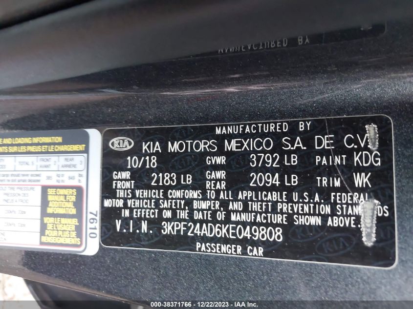 2019 KIA FORTE FE/LX/LXS - 3KPF24AD6KE049808