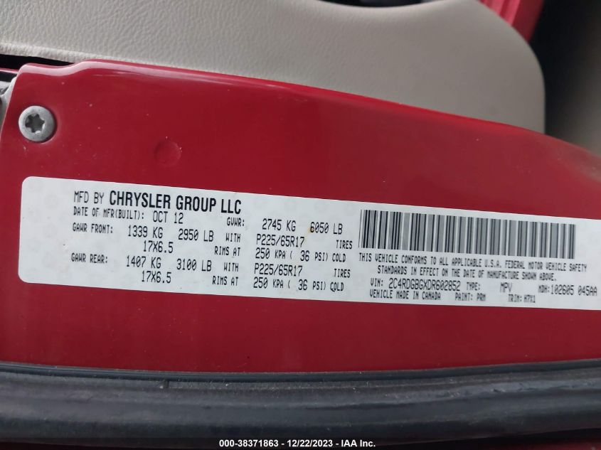 2013 DODGE GRAND CARAVAN SE - 2C4RDGBGXDR602852