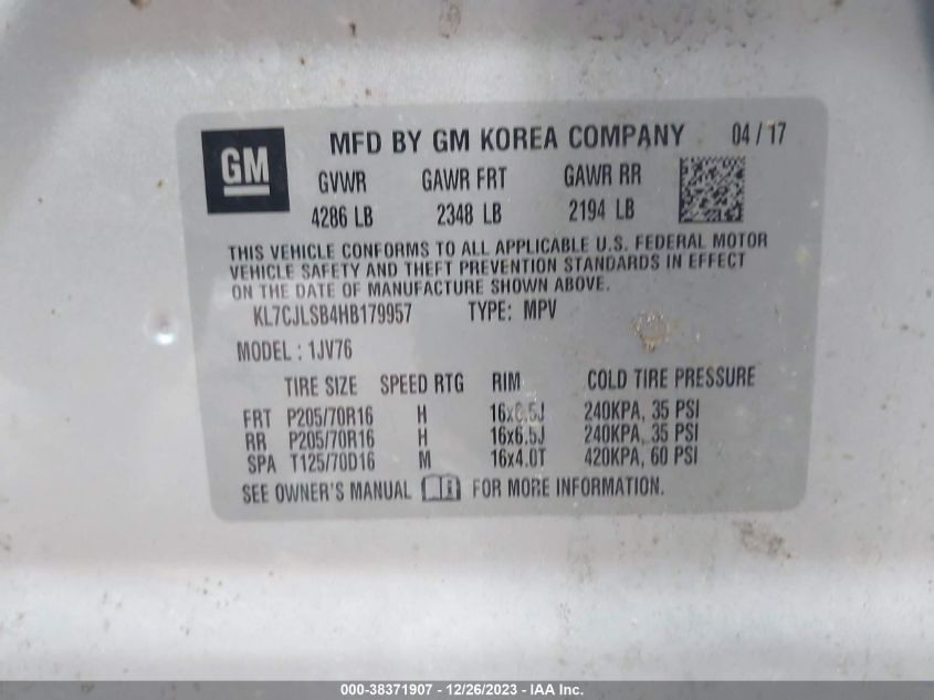 2017 CHEVROLET TRAX 1LT - KL7CJLSB4HB179957