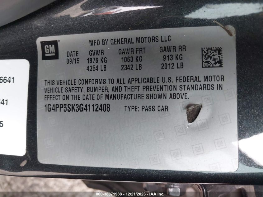 1G4PP5SK3G4112408 | 2016 BUICK VERANO