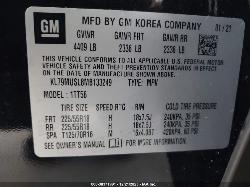 2021 CHEVROLET TRAILBLAZER RS - KL79MUSL8MB133249