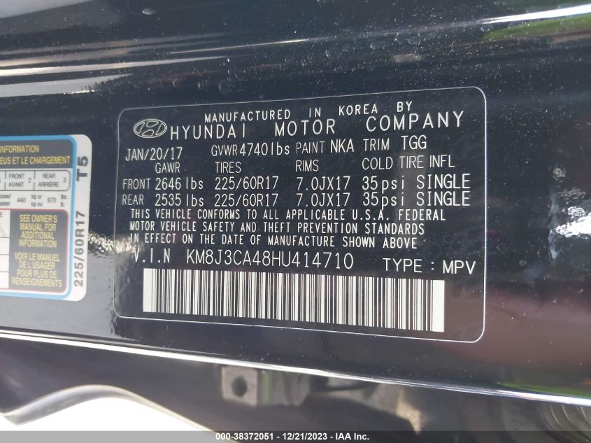 2017 HYUNDAI TUCSON SE - KM8J3CA48HU414710
