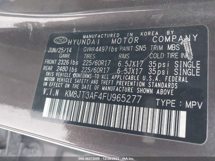 2015 HYUNDAI TUCSON GLS - KM8JT3AF4FU965277