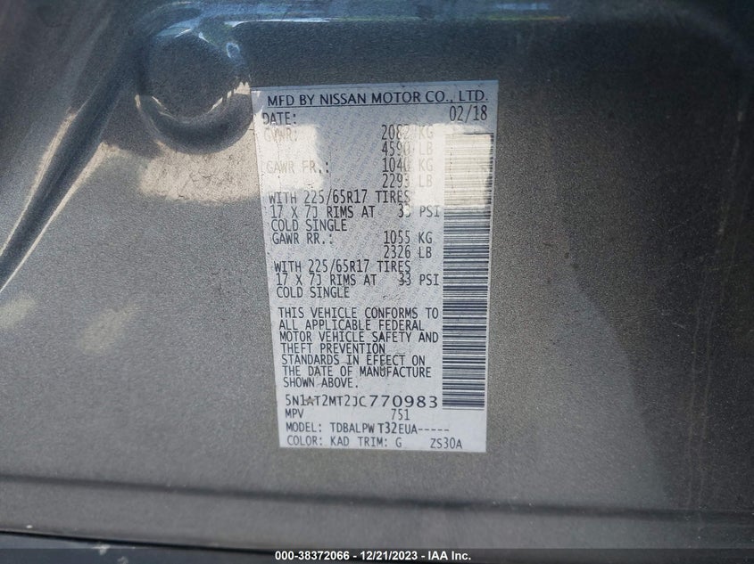 VIN 5N1AT2MT2JC770983 2018 NISSAN ROGUE S/SL