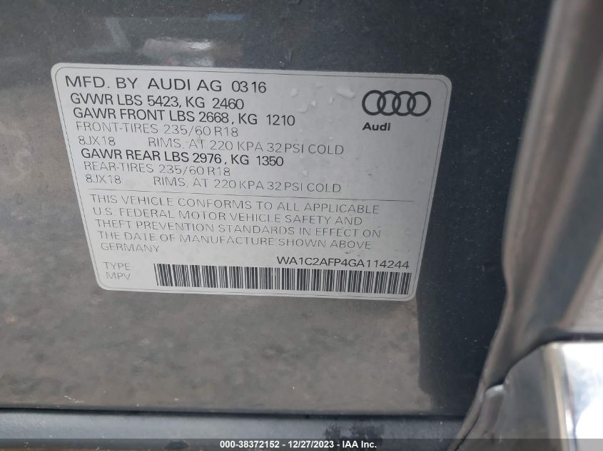 2016 AUDI Q5 PREMIUM - WA1C2AFP4GA114244