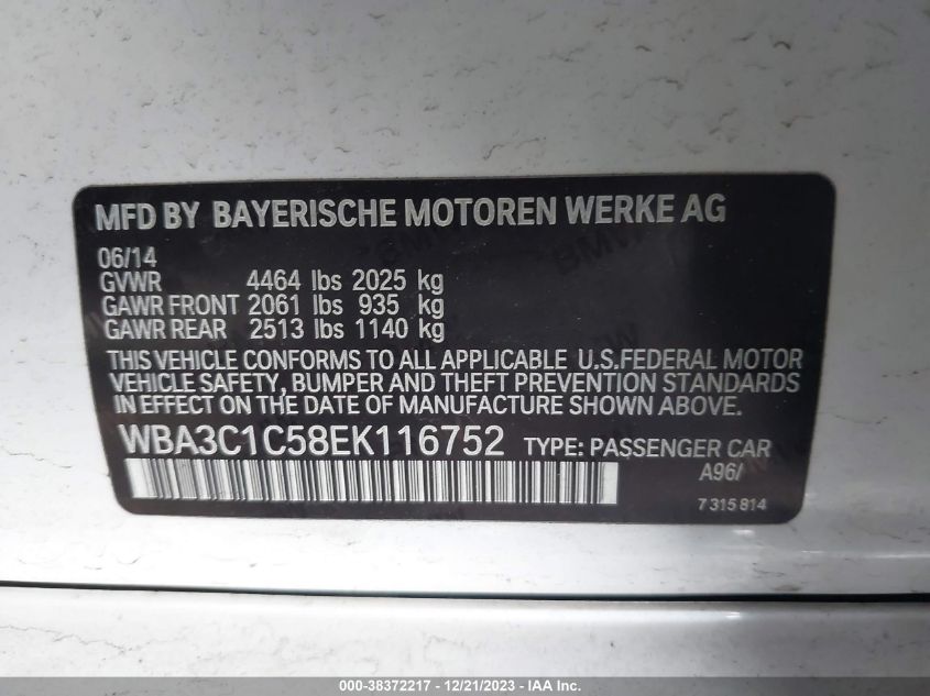 2014 BMW 328I - WBA3C1C58EK116752