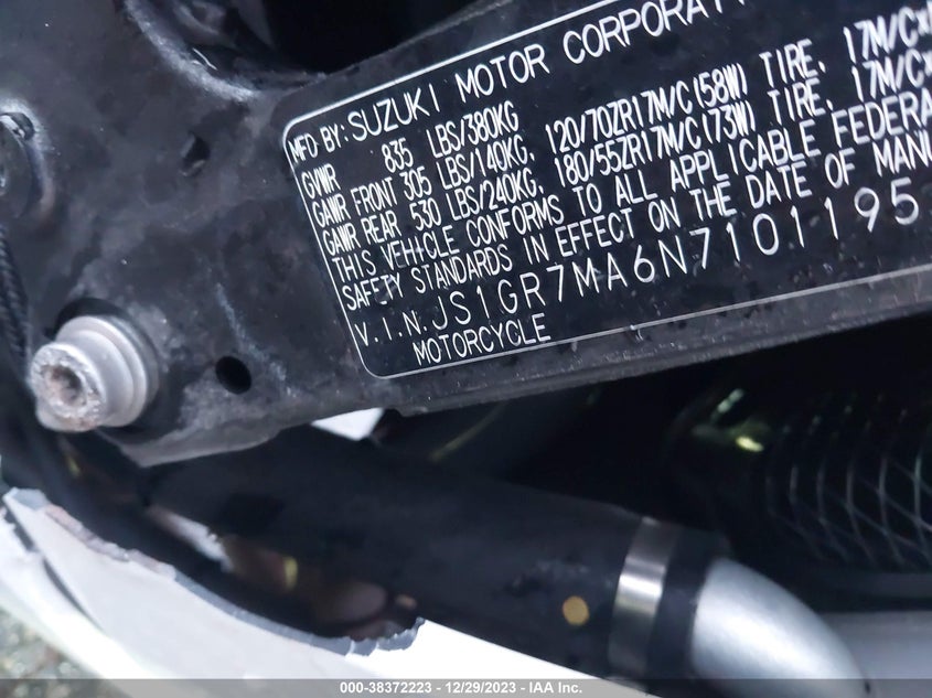 VIN JS1GR7MA6N7101195 2022 SUZUKI GSX-R750