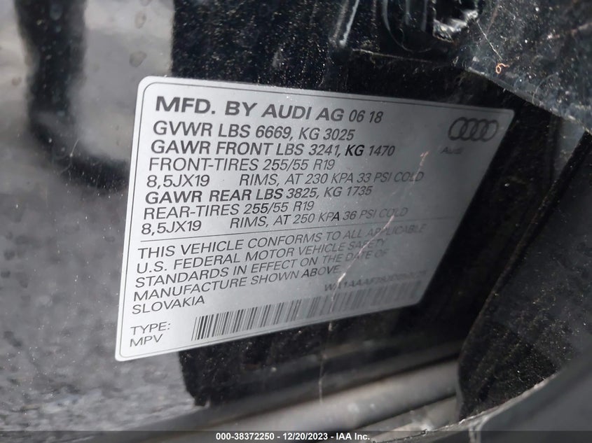 VIN WA1AAAF78JD050225 2018 AUDI Q7 3.0T PREMIUM