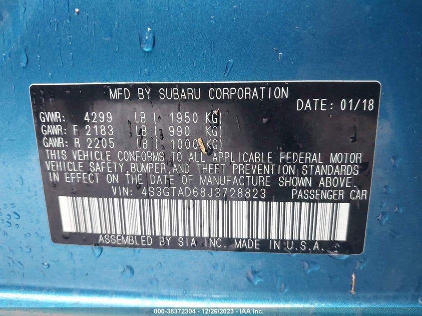 VIN 4S3GTAD68J3728823 2018 SUBARU IMPREZA 2.0I PREMIUM