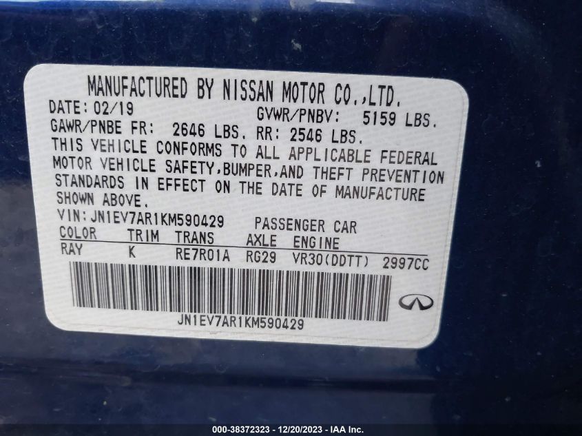 2019 INFINITI Q50 3.0T SPORT - JN1EV7AR1KM590429