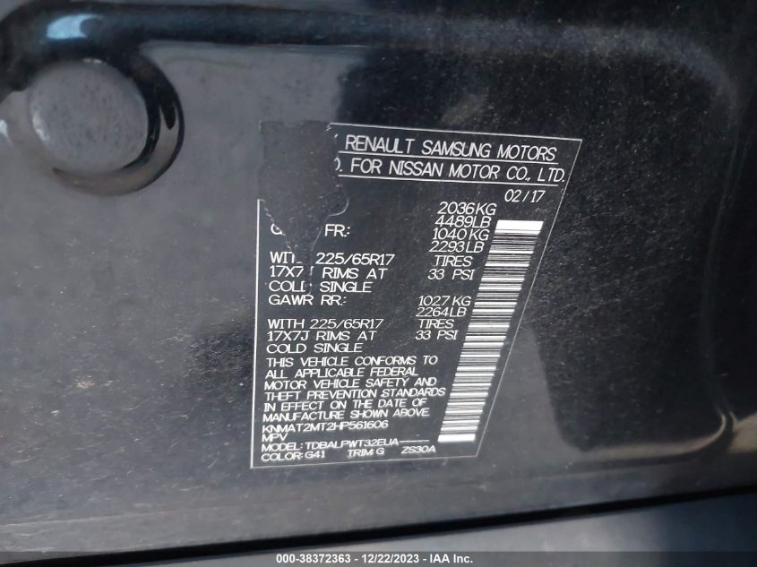 2017 NISSAN ROGUE S/SV - KNMAT2MT2HP561606