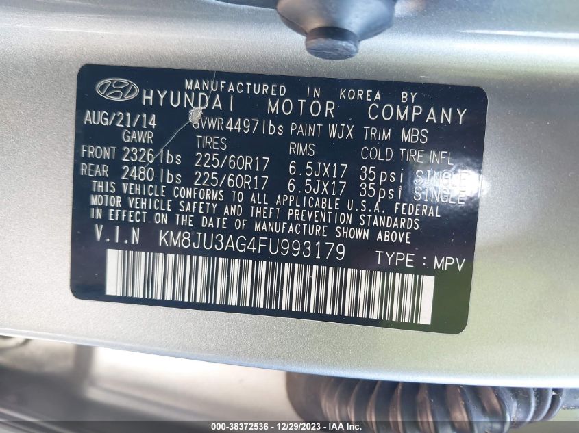 2015 HYUNDAI TUCSON SE - KM8JU3AG4FU993179
